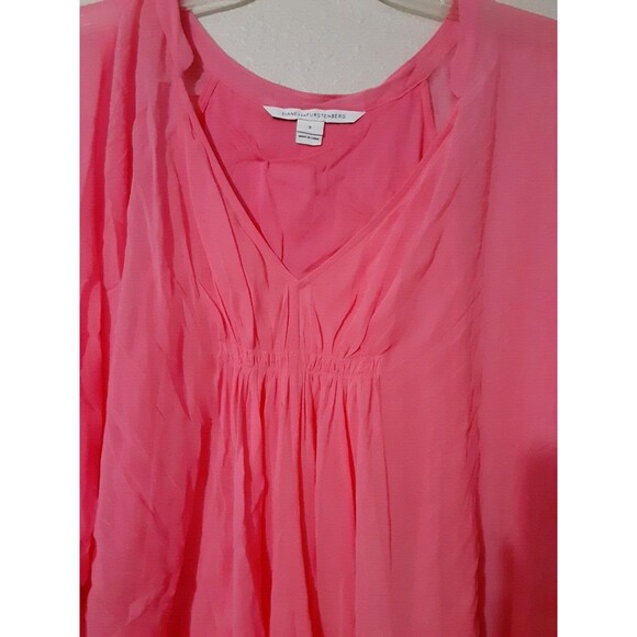 Diane Von Furstenberg Blouse Women Size 6 Pink Silk Layered V Neck Tunic - Picture 3 of 14